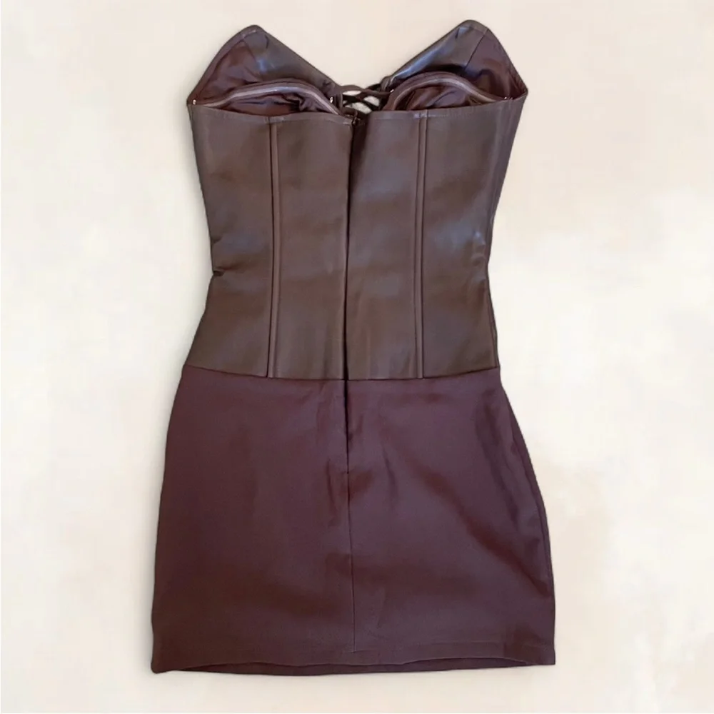 Outcast Lindsay Corset Mini Dress in Chocolate Brown - Picture 9 of 9